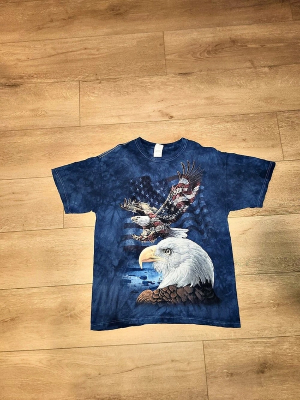 Vintage Y2K The Mountain American Eagle Blue Tie Dye Graphic T-Shirt Men's Large